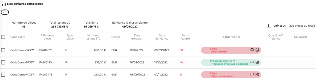 Ecritures comptables Statut relance