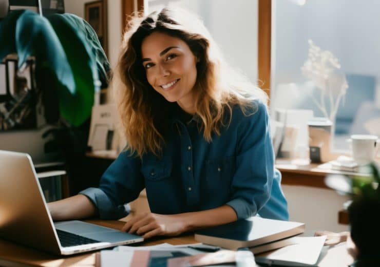 GenZ working from home and smiling in cozy home office